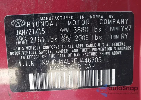 2015 Hyundai Elantra Se z USA, uszkodzony, nr VIN KMHDH4AE7FU446705